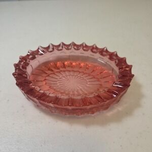Vintage Pink Cranberry Glass Oval Ashtray Trinket Dish Jewelry Tray